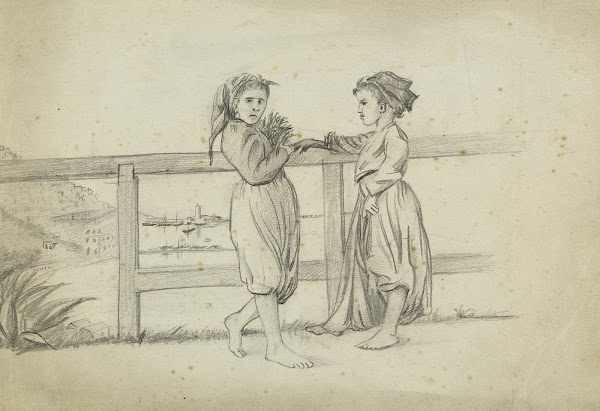 Deux fillettes devant une barrière de bois