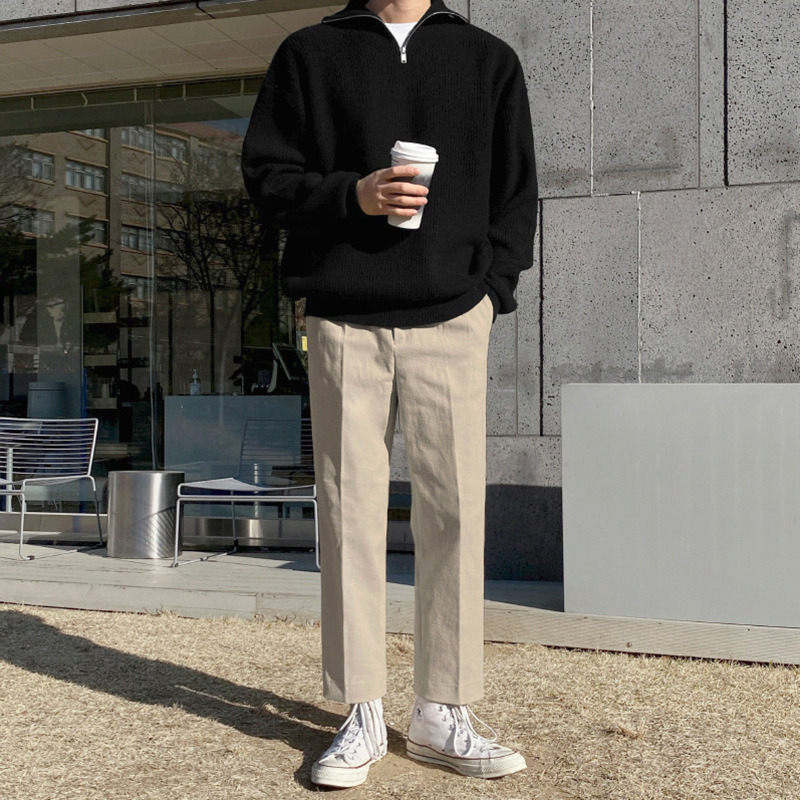 Herren-Strickpullover mit Stehkragen und Reißverschluss