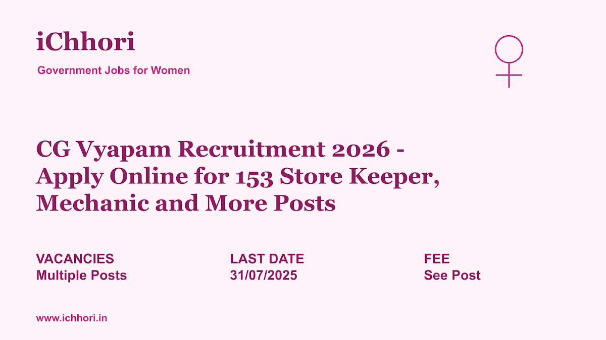 CG Vyapam Recruitment 2026 - Apply Online for 153 Store Keeper, Mechanic and More Posts - iChhori