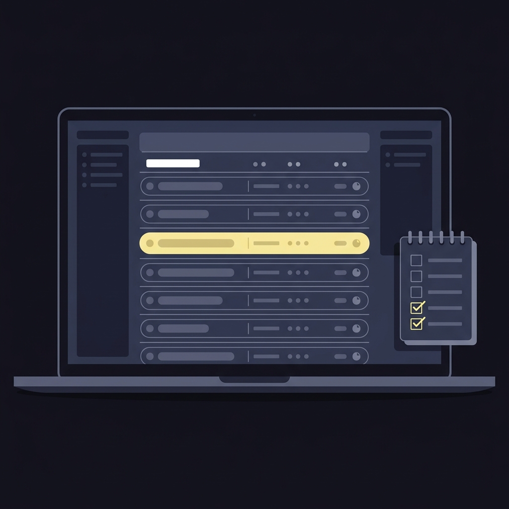 Minimalist 2D vector of laptop showing a magnified SEC EDGAR filing list with one highlighted ticker row and a notepad verification checklist st bet
