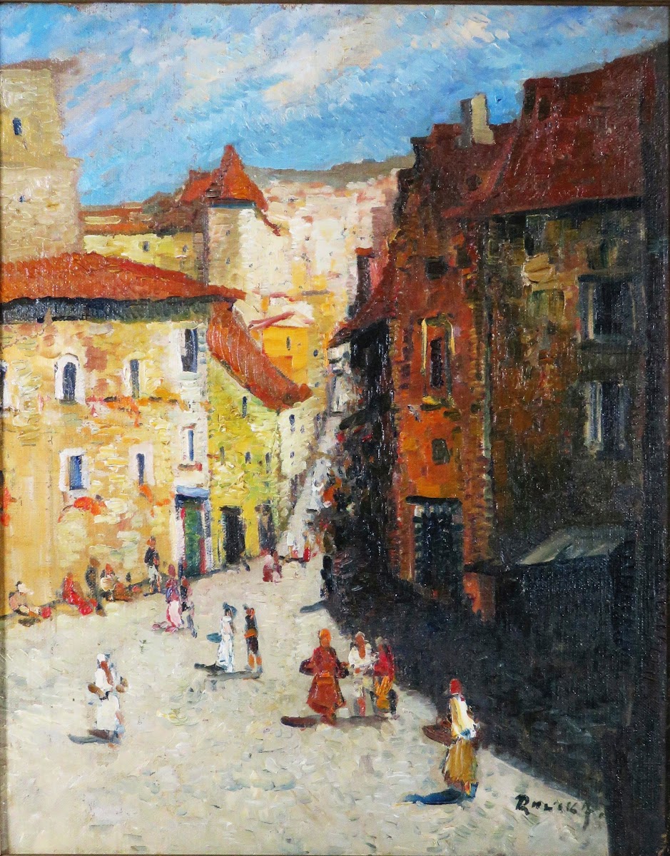 Mediterranes Stadtmotiv mit belebter Gasse