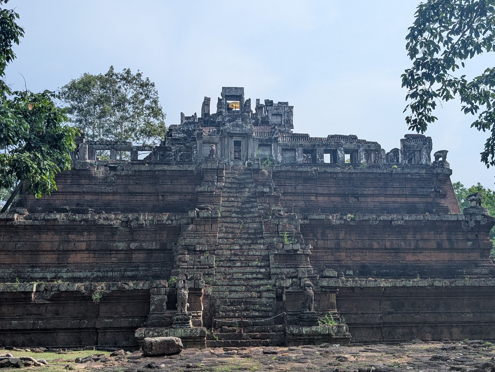 Temple ruins that look a bit like the rectangular Aztec
                 pyramids