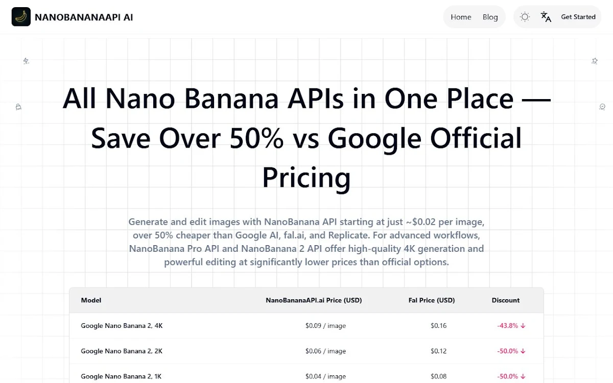 Captura de NanoBananaAPI.ai: Affordable Nano Banana API for AI Image Generation & Editing