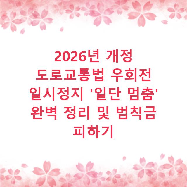 2026년 개정 도로교통법 우회전 일시정지 ‘일단 멈춤’ 완벽 정리 및 범칙금 피하기