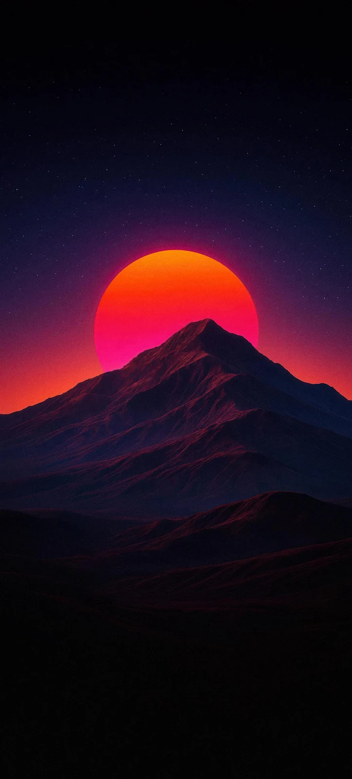 Massive Mountain Under Neon Sun - Synthwave Art Full HD iPhone Wallpaper (1400x3100)