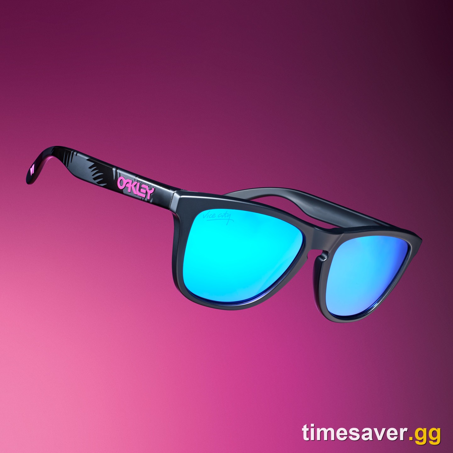 The Oakley Frogskins sunglasses from the GTA 6 Vice City Collection, with Prizm Sapphire lenses