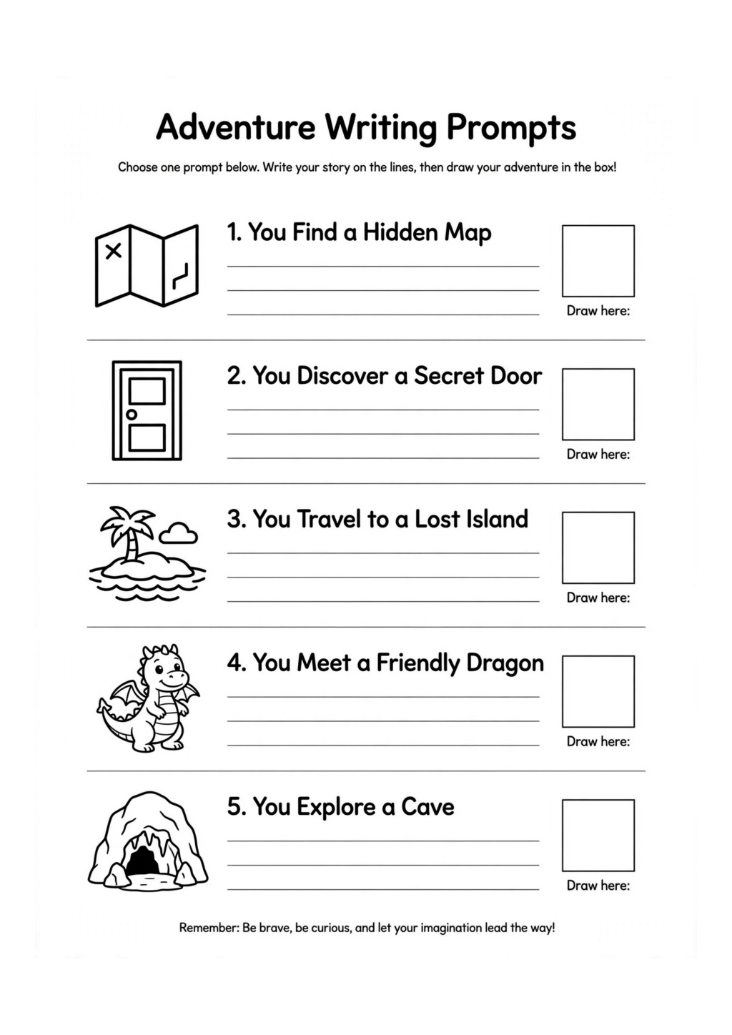 Adventure Writing Prompts Worksheet