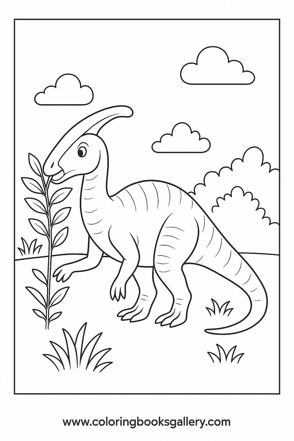 Easy Saurolophus Eating Plants Coloring Page for Kids – free coloring page for kids