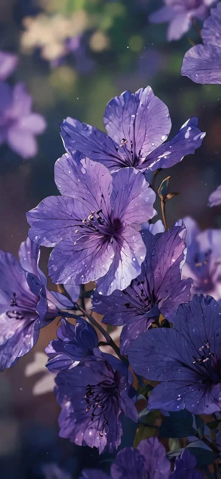 Vibrant Purple Flowers In Bloom - Digital Art iPhone Wallpaper (720x1561)