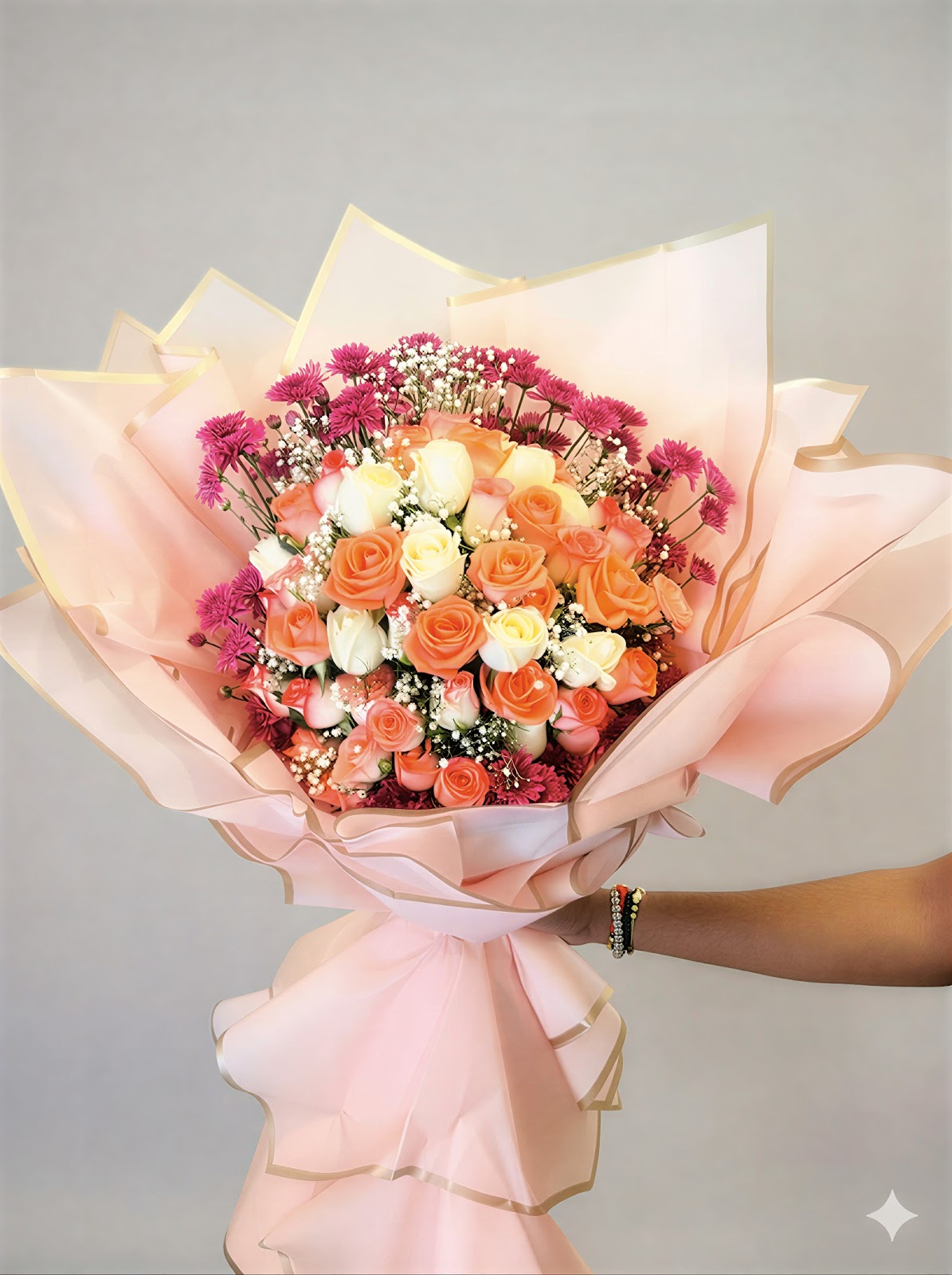 Peach Blossom Mixed Bouquet — Fresh Bouquet Delivery Ghaziabad Rose n Petals