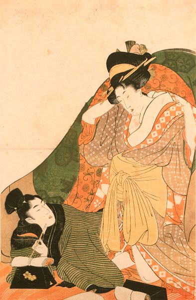Lovers under a Futon Opening Image to an Erotic Set circa 1800