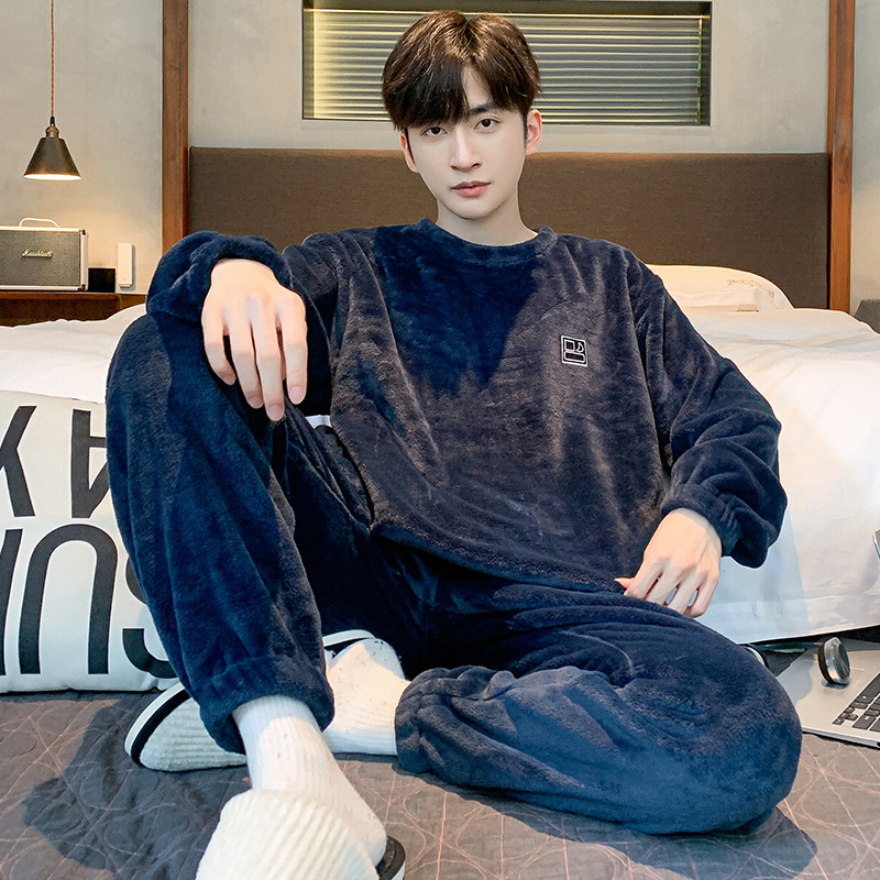 Herren-Pyjama-Set, Korallenfleece, warm und atmungsaktiv