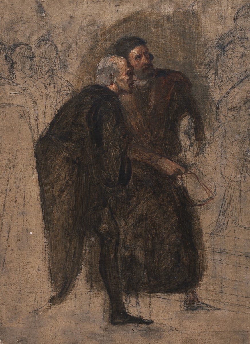 Two Men Surrounded by Figures study 19th century