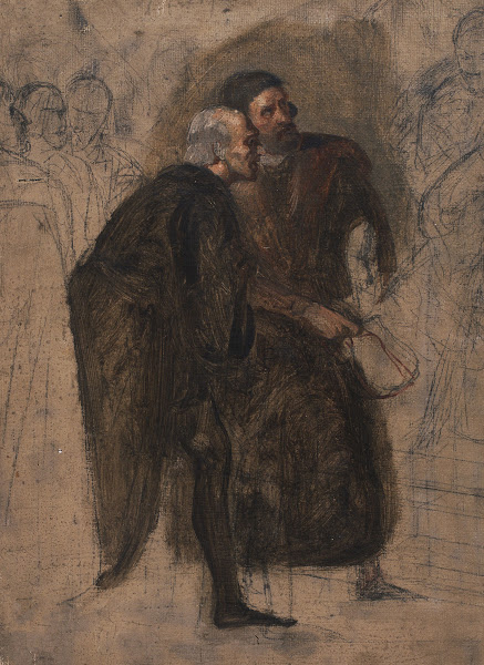 Two Men Surrounded by Figures study 19th century