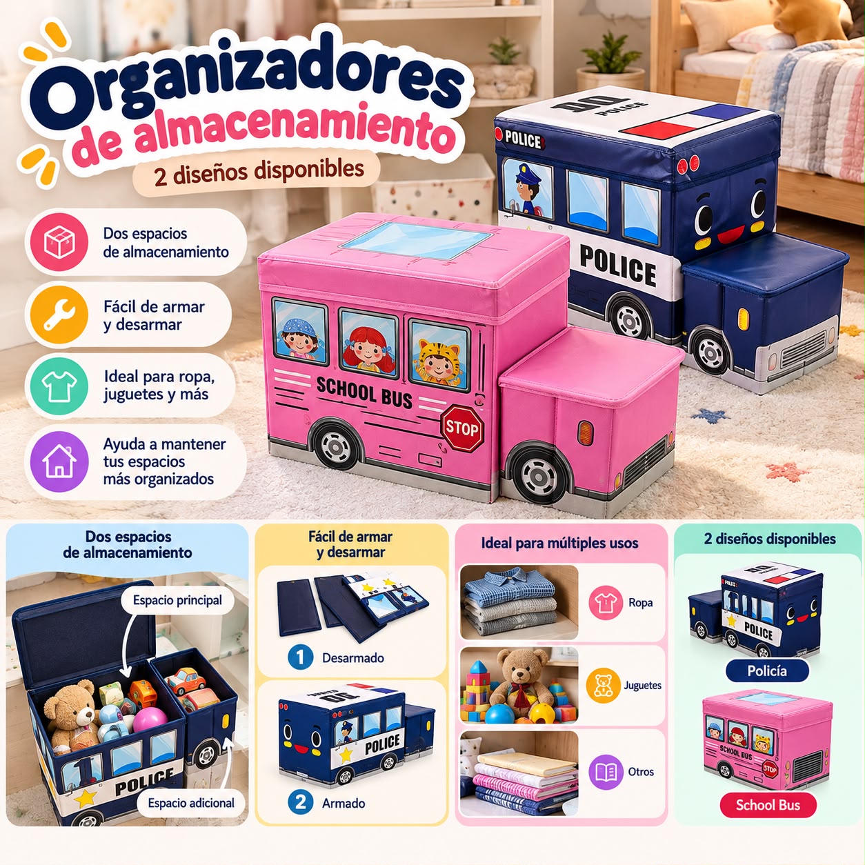 Organizador de almacenamiento infantil – 2 diseños