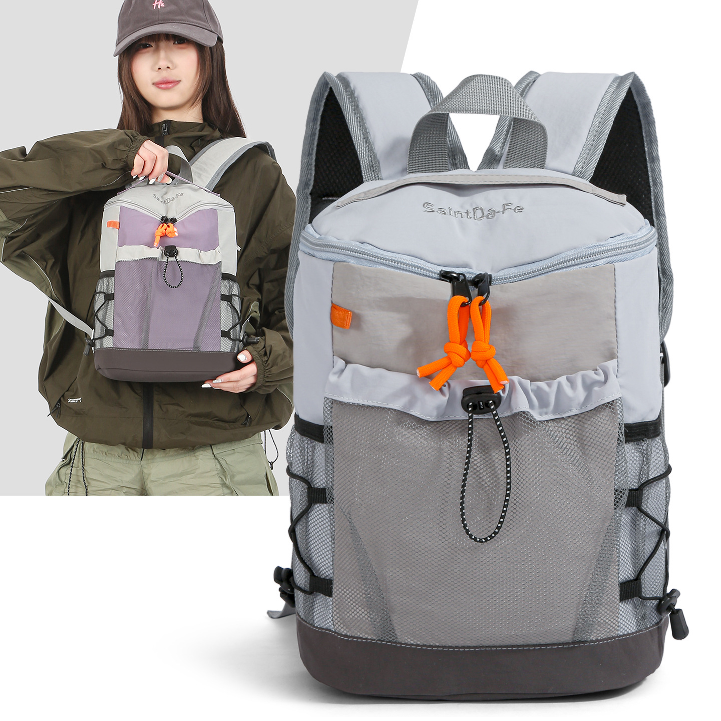 Women's backpack, up to 20 L, nylon, patchwork design