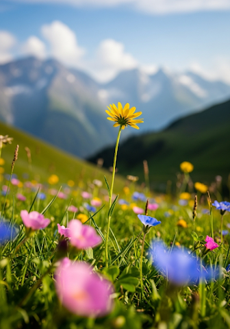 Single Wildflower in Alpine Meadow