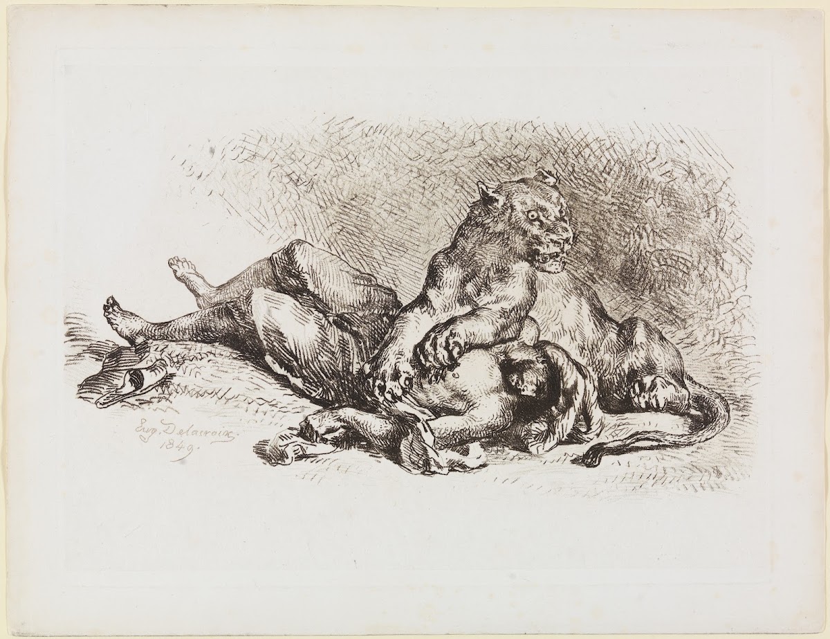 Löwin die Brust eines Arabers zerreißend 1849