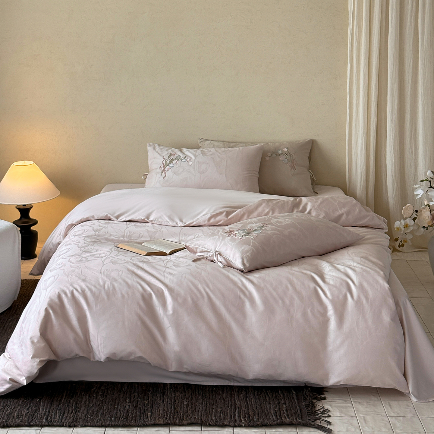 Cotton bedding set, long-staple, embroidery