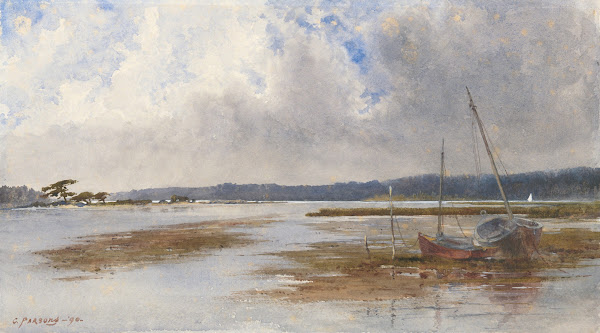 River Scene with StrandedBoats 1890