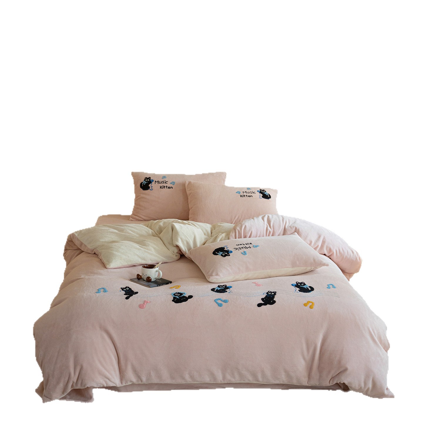 Bedding set, 4 pieces, microfiber, cat pattern