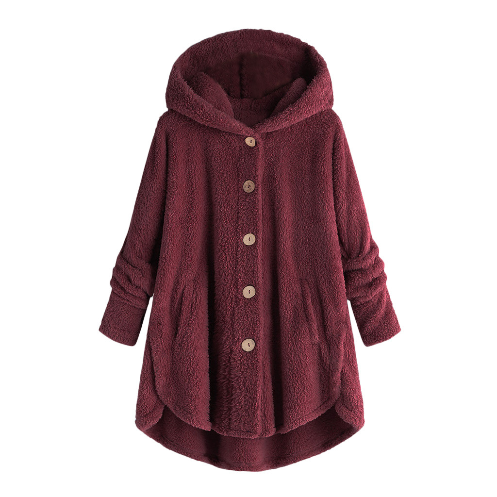 Women's plush jacket with button placket, asymmetrical