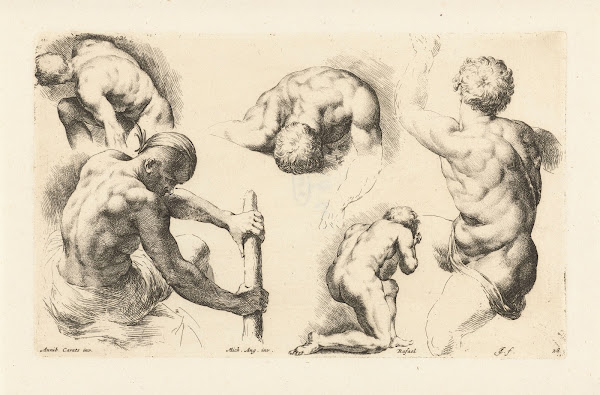 Five nude men in various positions 1666 1671