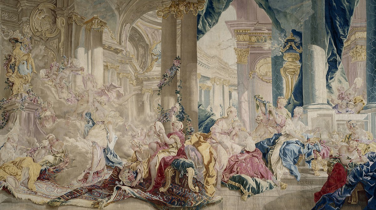Psyché conduite par Zéphyr dans le palais de lAmour Psyché montrant ses richesse