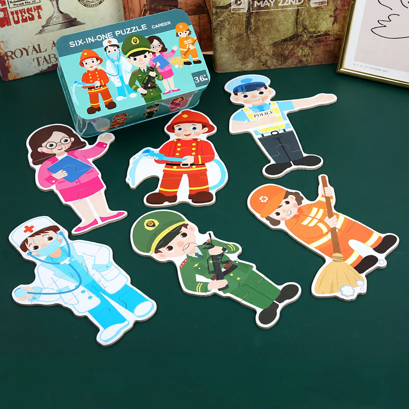 Wooden Puzzle Set Little Explorer, 6 Themes