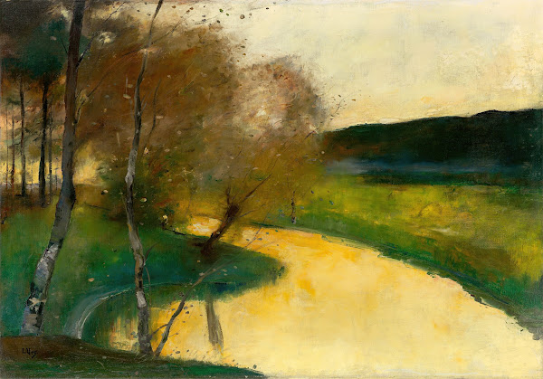 Herbstliche Bachlandschaft im Abendlicht Thüringen Circa 1900 10