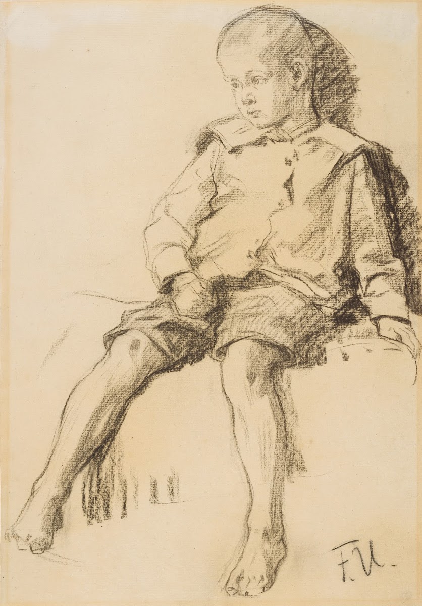 Sitzender Junge mit nackten Beinen ca 1905 1910