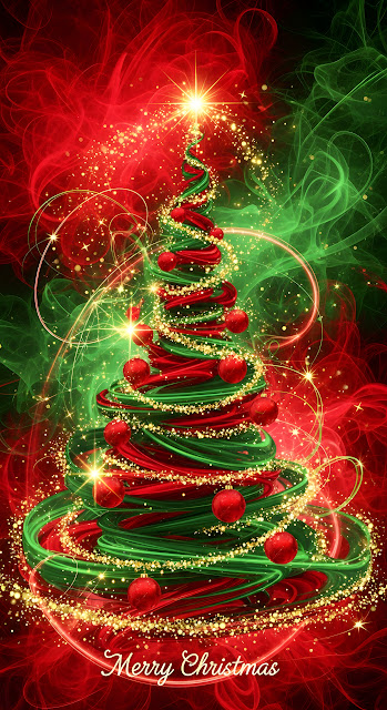 Glowing Abstract Christmas Tree Red Green Swirls - Free mobile Wallpaper
