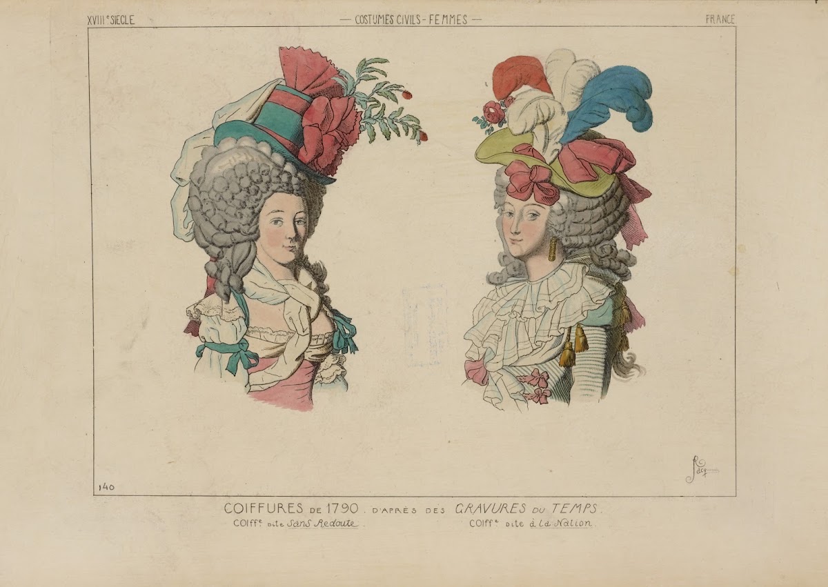 Coiffures de 1790 Dapres des gravures du temps Coiffure dite sans redoute Coiffu