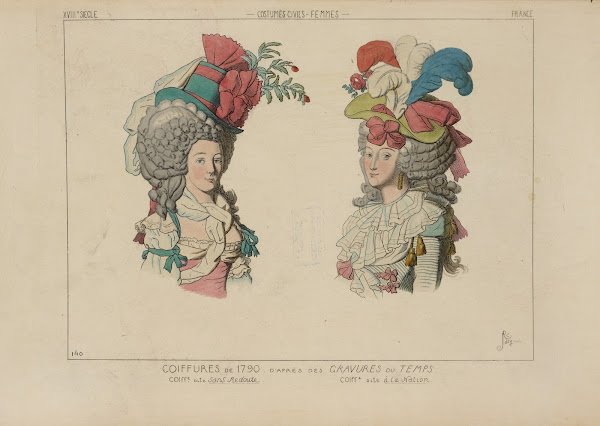 Coiffures de 1790 Dapres des gravures du temps Coiffure dite sans redoute Coiffu