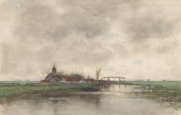 Rivierlandschap met gezicht op een dorp 1866   1917