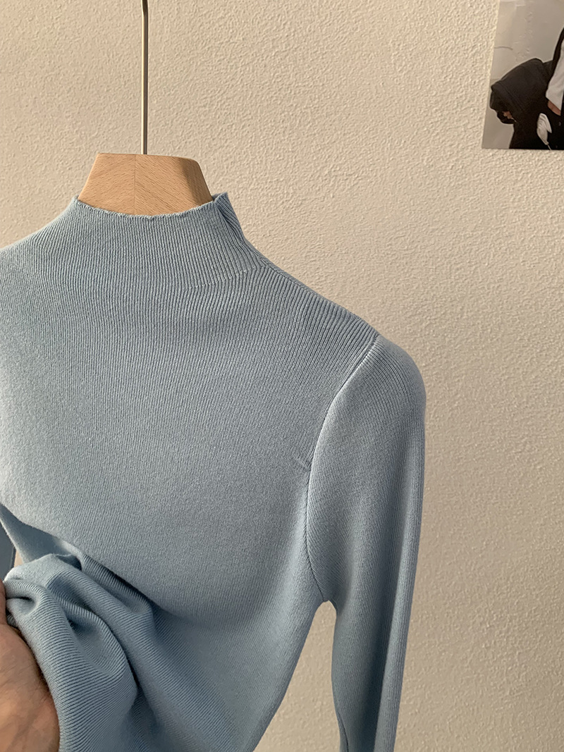 Slim Stand Collar Sweater, Solid Color, Long Sleeves