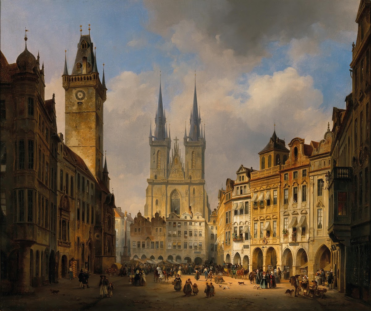 Prague the Old Market with the Church of Our Lady Teyn Churchin the Distance 184