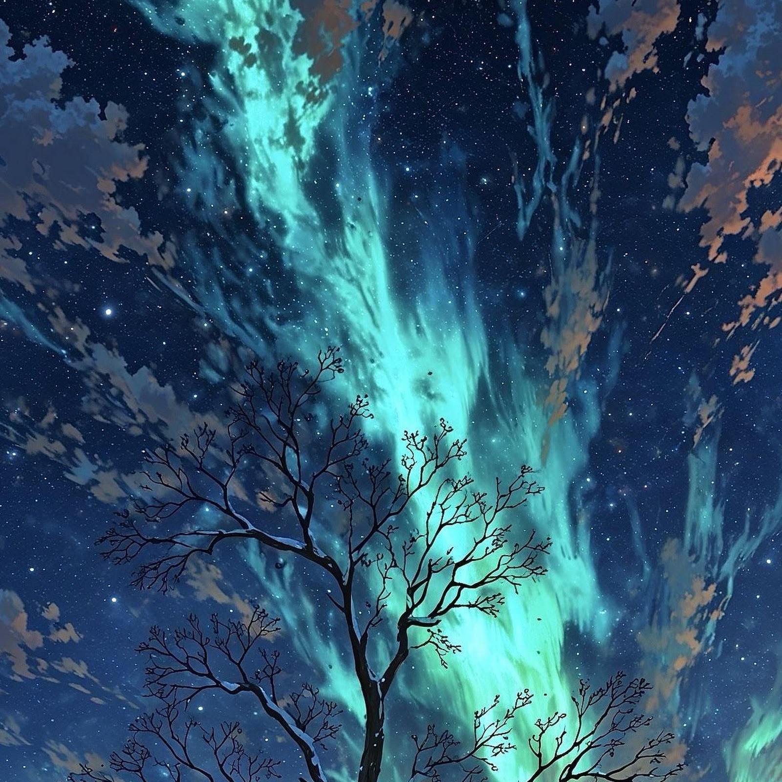Download Lone Tree Under Aurora Sky Full HD iPhone