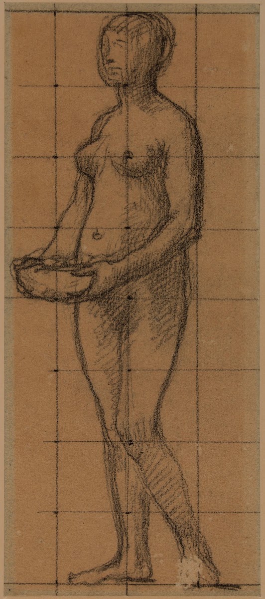 Femme nue de face tenant un bol dans ses mains 1888 1891