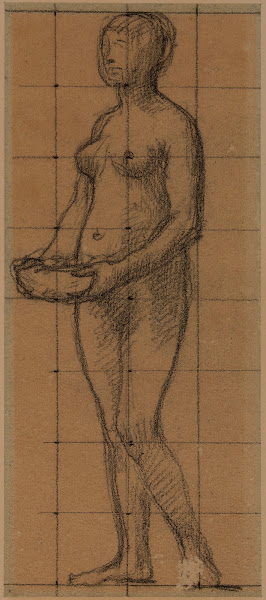 Femme nue de face tenant un bol dans ses mains 1888 1891