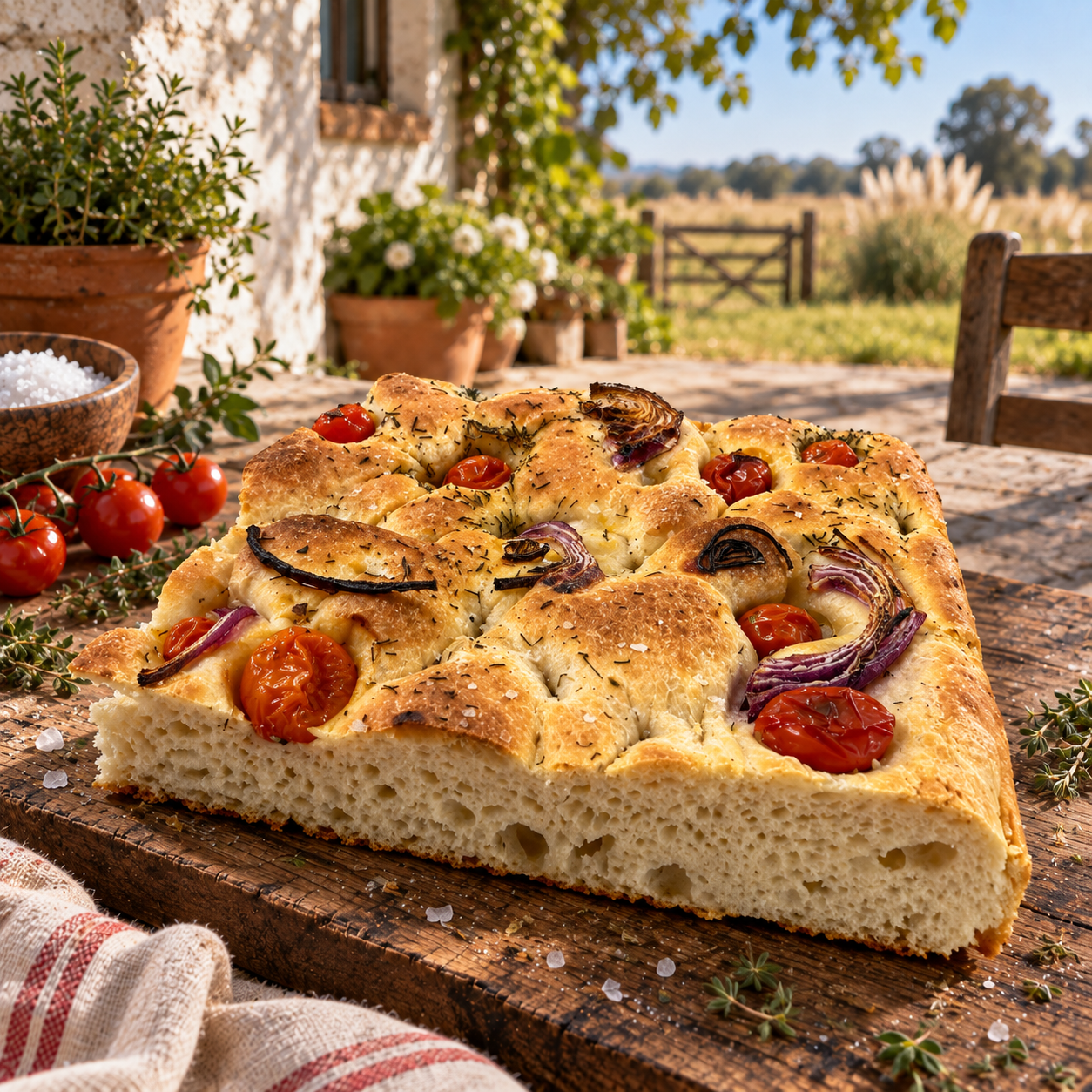 Focaccia Mediterránea de Masa Madre con Harina Orgánica