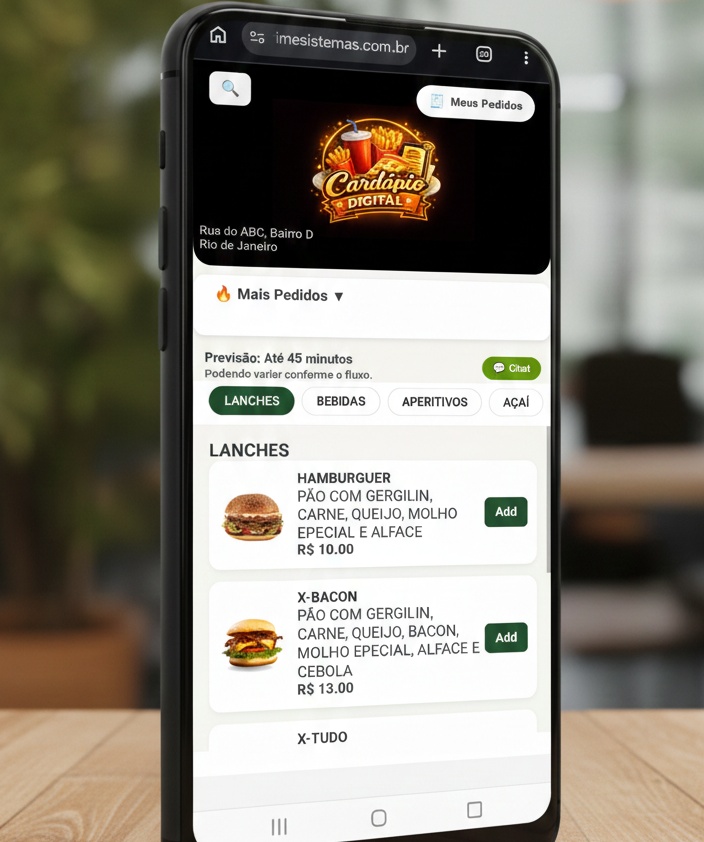 Cardápio Digital no Celular