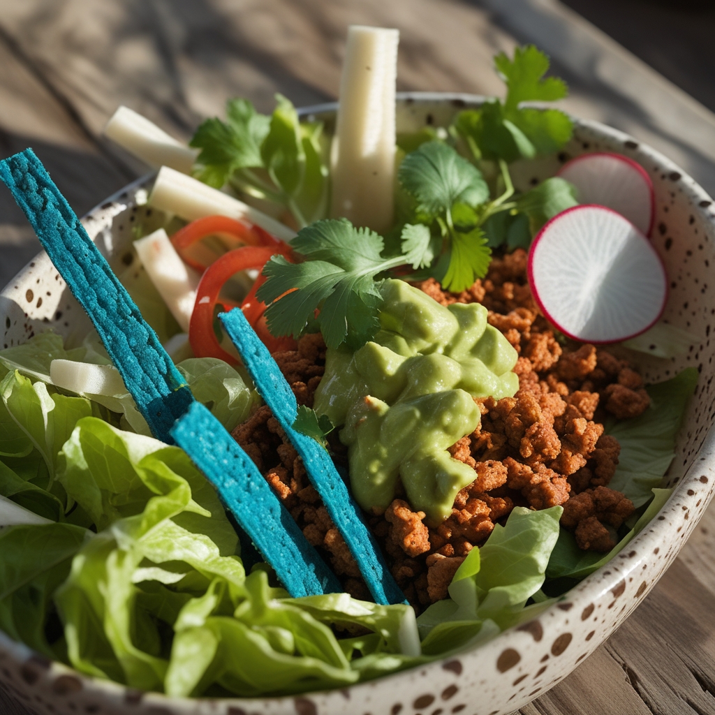Chipotle Turkey & Black Bean Taco Salad with Avocado-Lime Dressing & Crunchy Blue Corn Strips