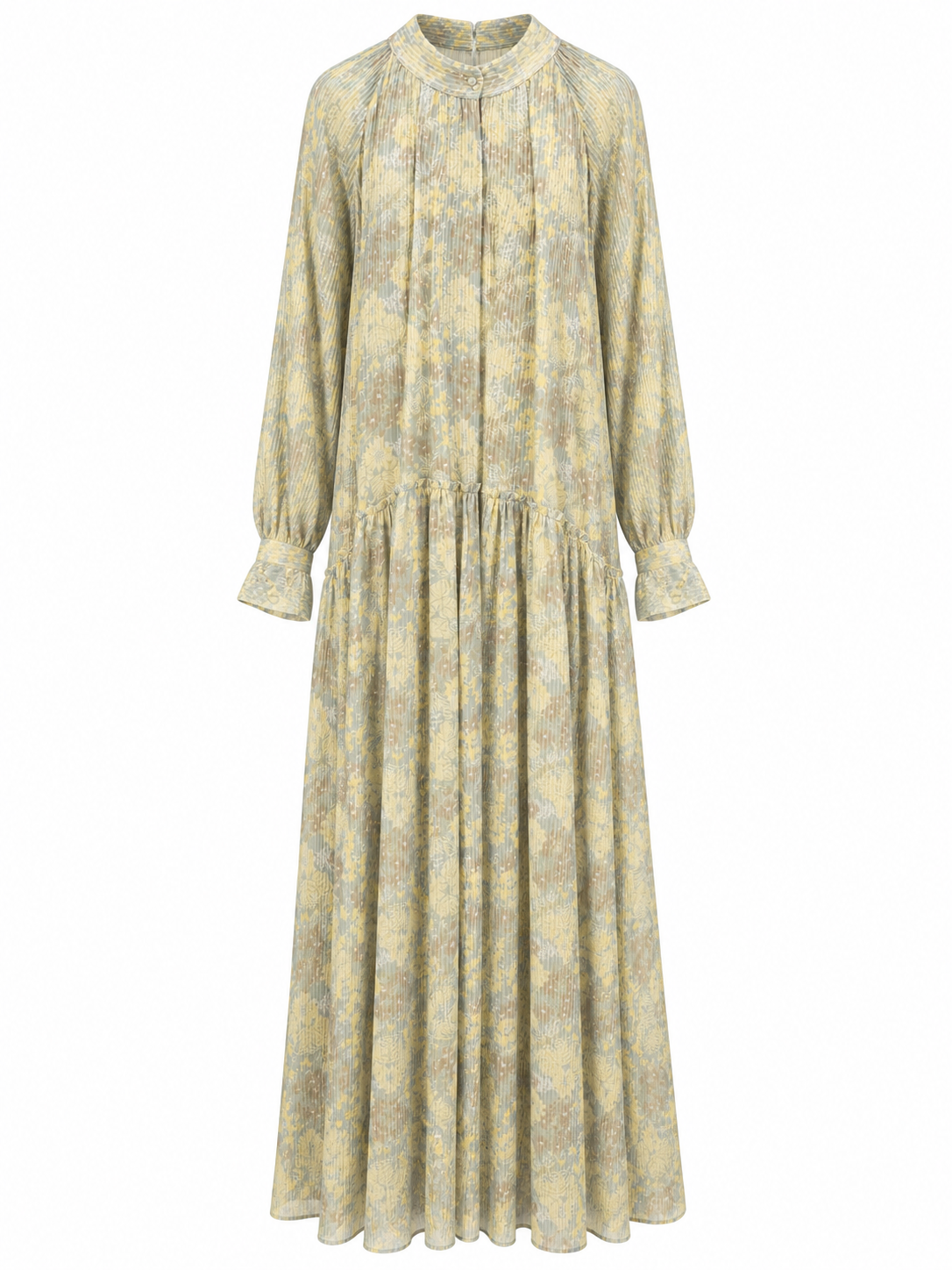 Rochii - Rochie maxi ZARA verde-gri cu imprimeu auriu - XXL
