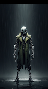 Dystopian Cyborg in Grungy Green Trench Coat Concept Art