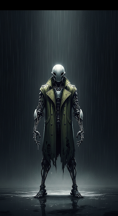 Cyberpunk Rain Coat Robot