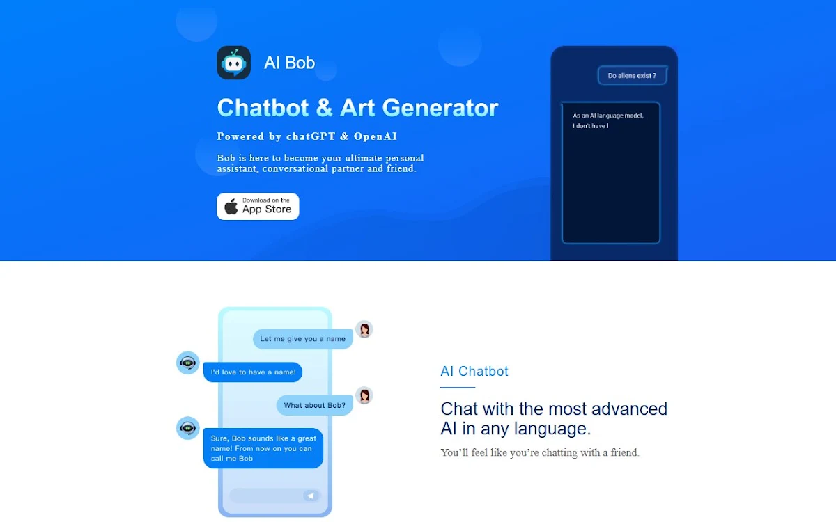 Captura de AI Bob - Chatbot & Art Generator