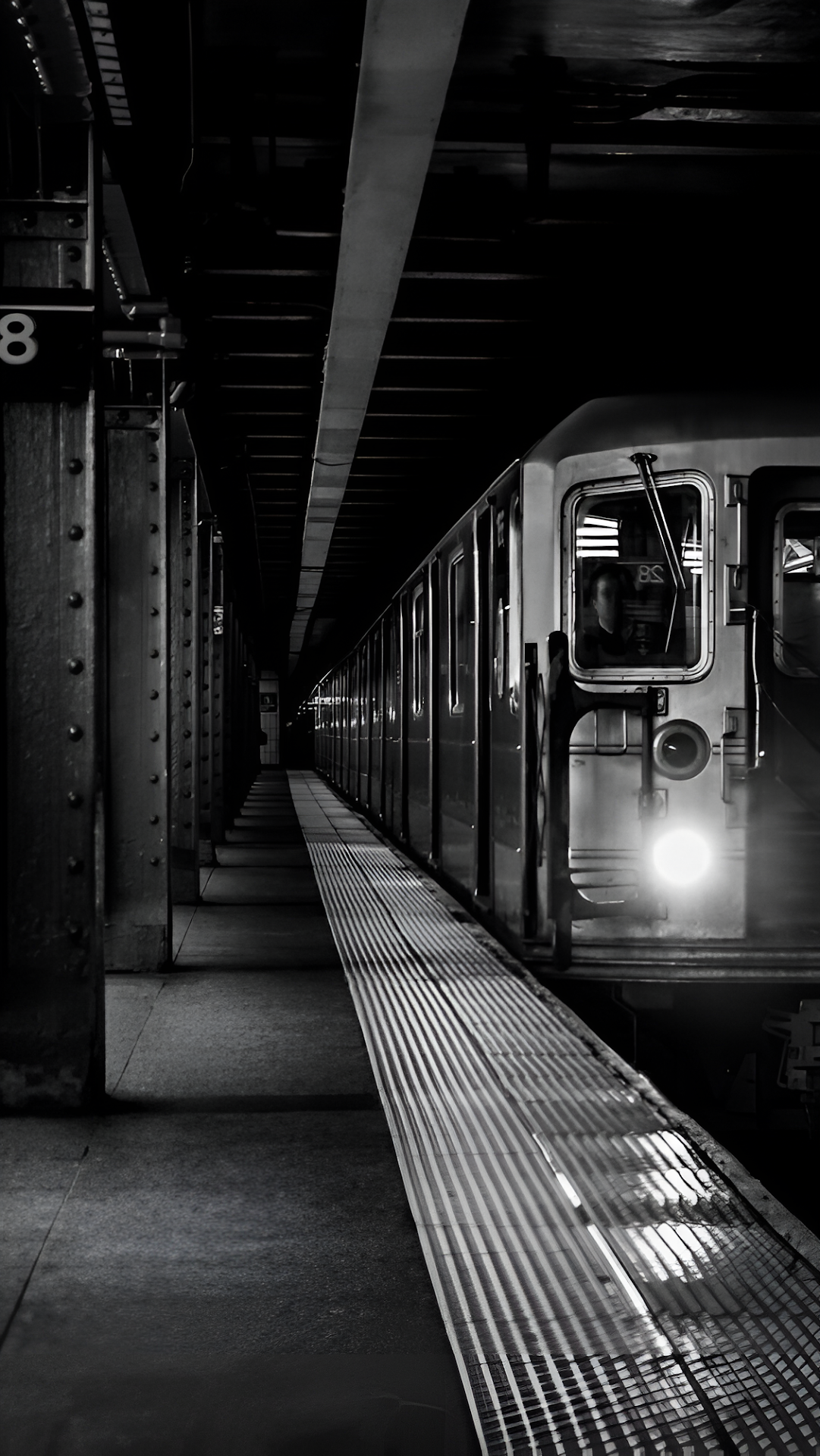 Monochrome Subway Train at Platform with Stark Lighting - Free 4K mobile Wallpaper
