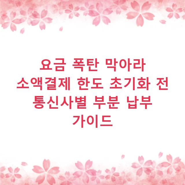 요금 폭탄 막아라 소액결제 한도 초기화 전 통신사별 부분 납부 가이드