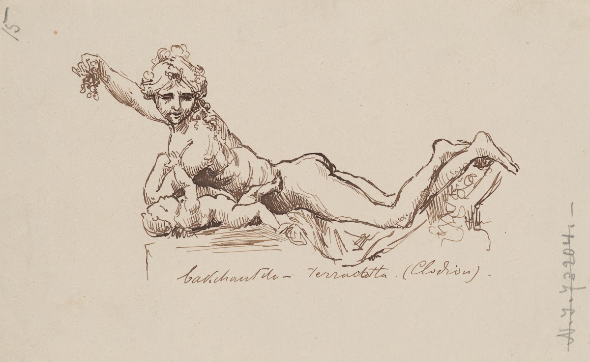 Drawing of the The Bacchae sculpture by Claude Michel Clodion 1738 1814 1887